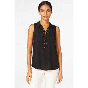 BCX Juniors Sleeveless Lace-Up Blouse Black Size S | Grommet Front Casual Top